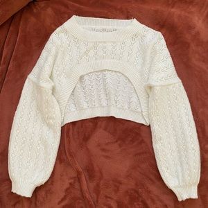 White Cropped Knit Sweater